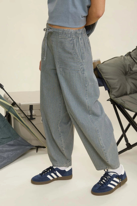 Conductor Vintage Washed Denim Mini Stripe Barrel Pants