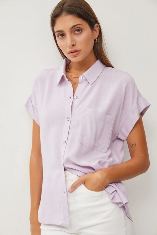 Bianca Solid Short Sleeve Button Down Shirt