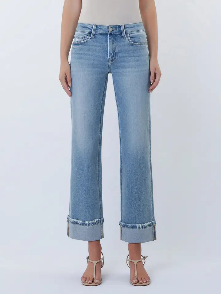 Blondie Mid Rise Cuffed Slim Wide Leg Jeans