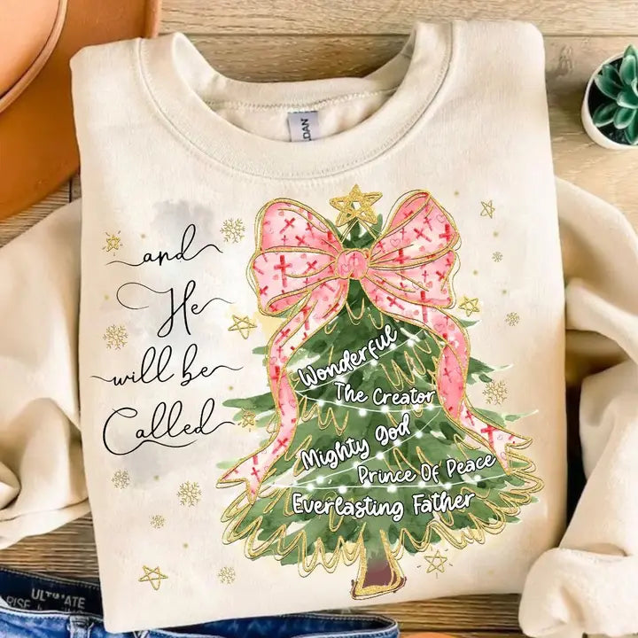 And He will be called... Christmas Tree with Bow Pullover Sweatshirt