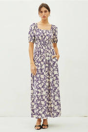 Mable Floral Print Milkmaid Shirred Waist Maxi Dress