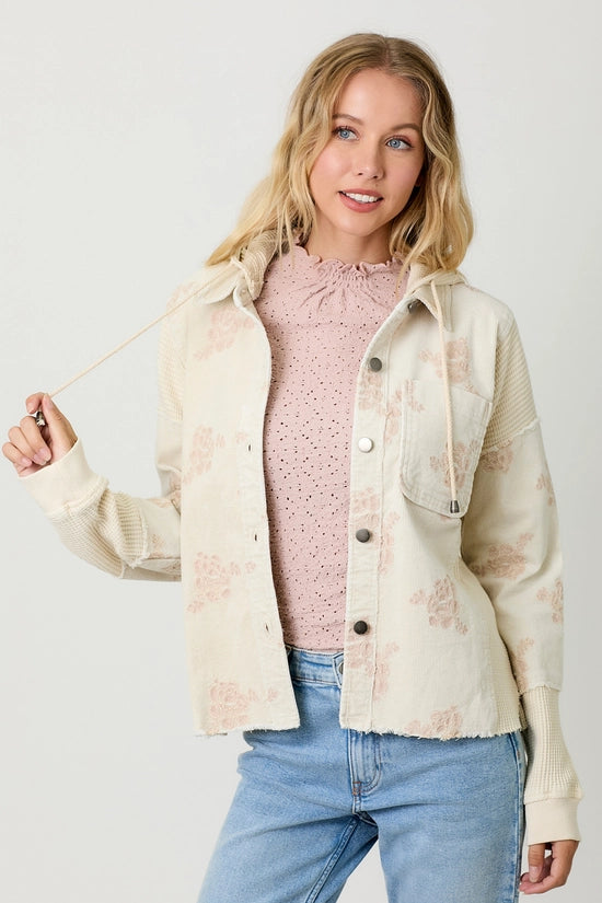 Jessamine Flower Embroidery Hoodie Corduroy Jacket