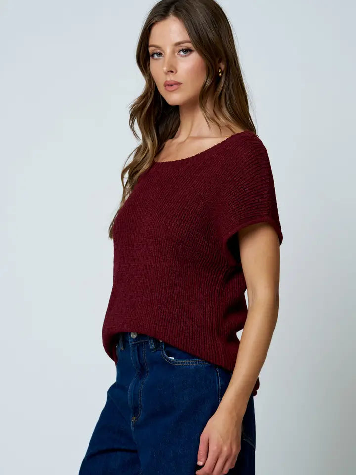Perry Crew Neck Short Cap Sleeve Sweater