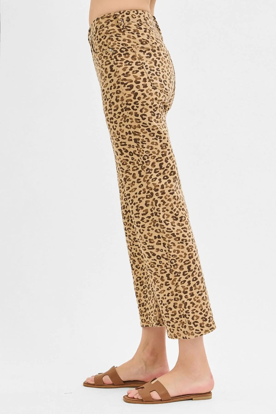 Leopard Mid Rise Ankle Slim Straight Animal Print Pants