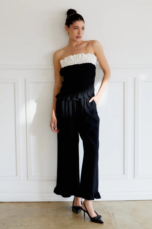 Flirty Ruffle Strapless Smocked Top and Pant Set