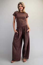 Javi Mineral Washed Cropped Tee and Wide Leg Pant Set