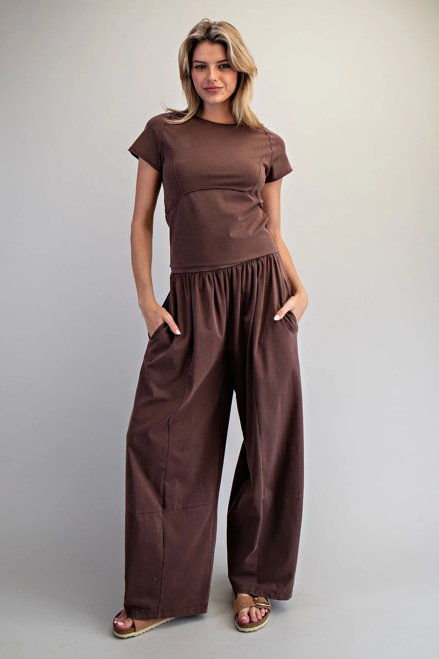Javi Mineral Washed Cropped Tee and Wide Leg Pant Set
