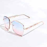 Top Gun II Colorful Lenses Gradient Aviator Sunglasses with Chain Detail