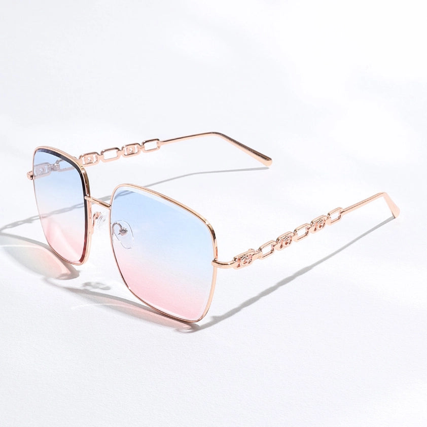 Top Gun II Colorful Lenses Gradient Aviator Sunglasses with Chain Detail