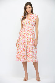 Summer Terrace Floral Print Smocked Waist Midi Dress by Fate