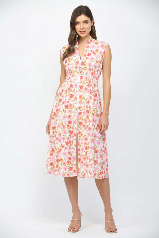 Summer Terrace Floral Print Smocked Waist Midi Dress by Fate
