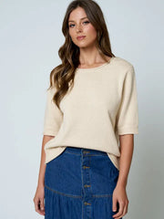 Cole Raw Edge Half Sleeve Sweater Knit Top