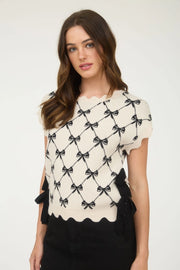 Lil Bo Peep Bow Pattern Cap Sleeve Sweater with Side Ties