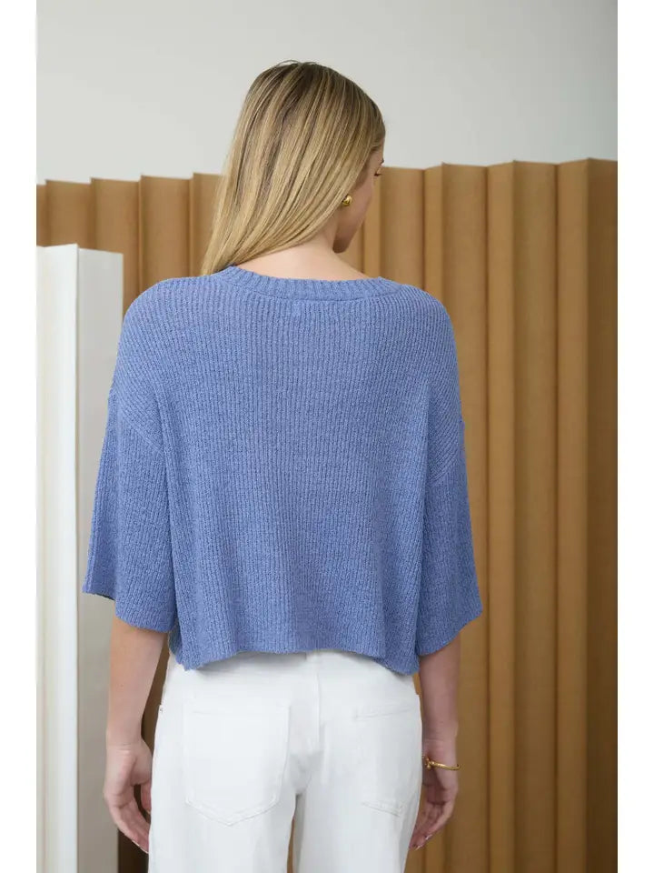 Cardi-Blue Short Sleeve Knit Cardigan