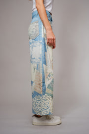 Granny's Quilt Patch Print Barrel Leg Jeans