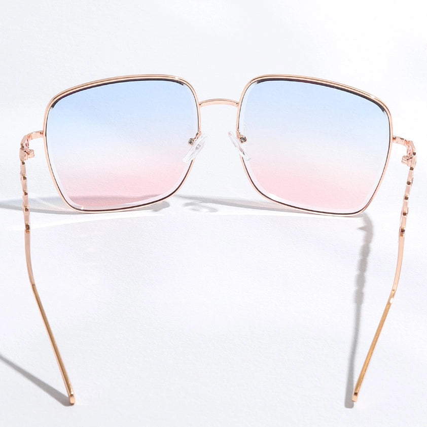 Top Gun II Colorful Lenses Gradient Aviator Sunglasses with Chain Detail