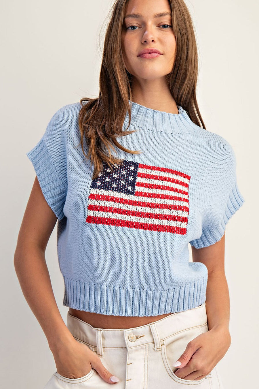 Americana Flag Mock Neck Sweater Top