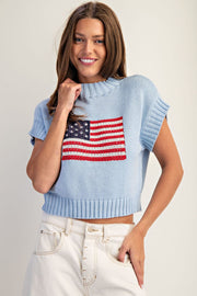 Americana Flag Mock Neck Sweater Top