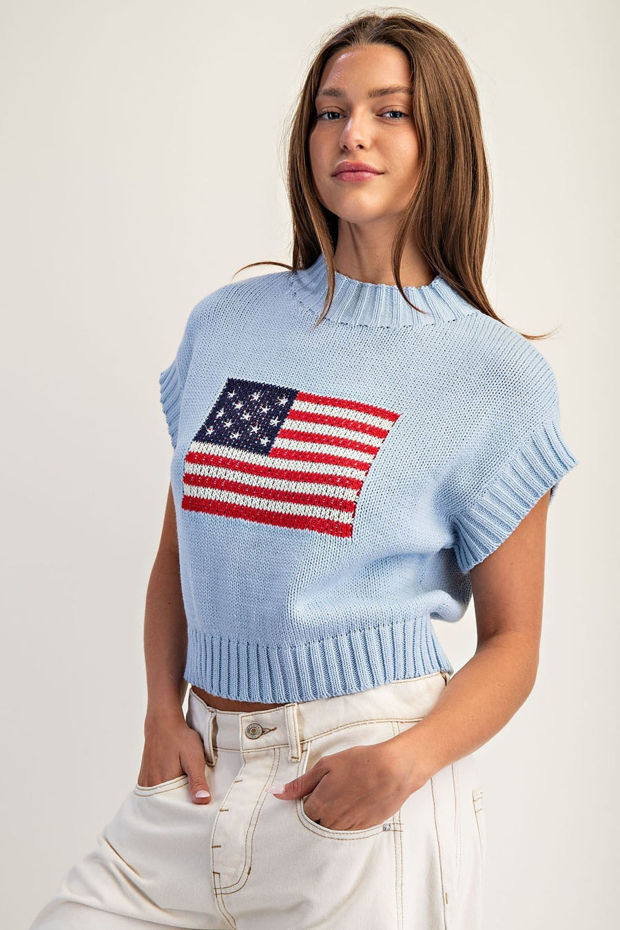 Americana Flag Mock Neck Sweater Top