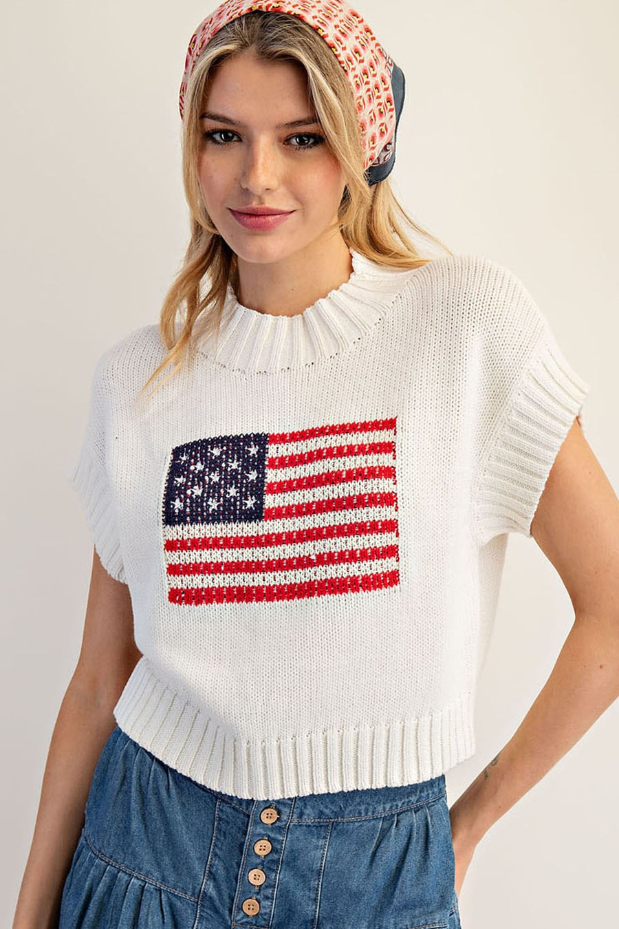 Americana Flag Mock Neck Sweater Top