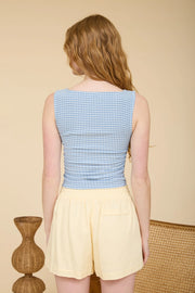Rikka Plaid Boat Neck Sleeveless Knit Top