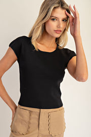 Peggy Scoop Neck Cap Sleeve Sweater Knit Top