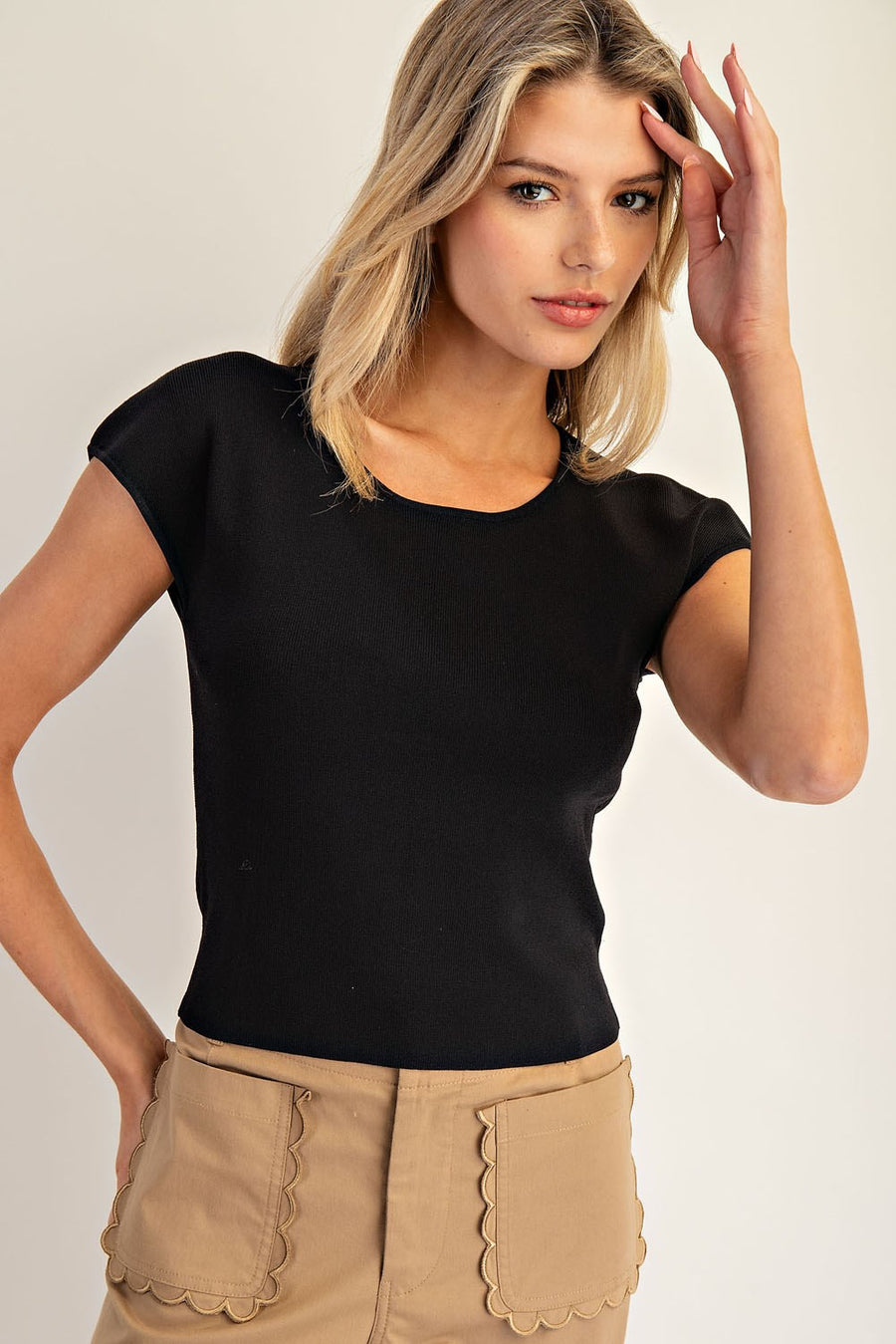 Peggy Scoop Neck Cap Sleeve Sweater Knit Top