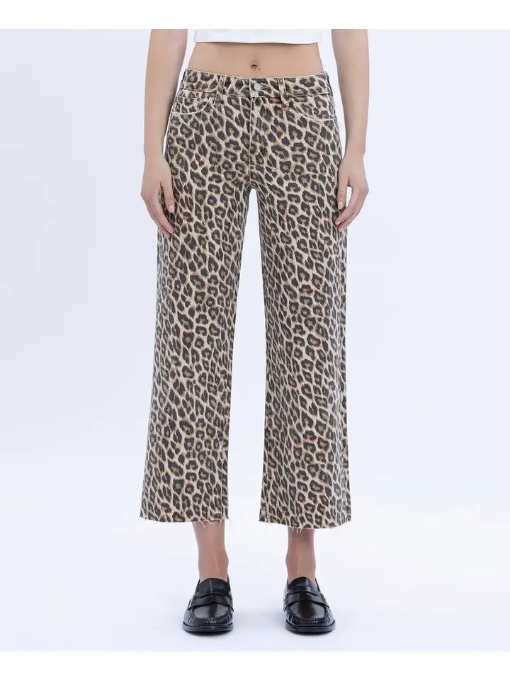 Leo Animal Print High Rise Wide Leg Ankle Crop Jeans