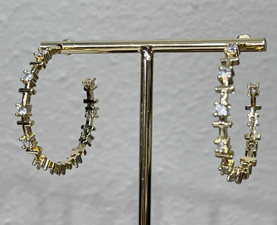 Cross Crystal Gold Hoop Earrings