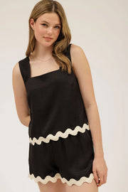 Elena Contrast Wavy Hem Sleeveless Top and Short Set