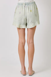 Desirae Embroidered Washed Cotton Gauze Ruffle Shorts