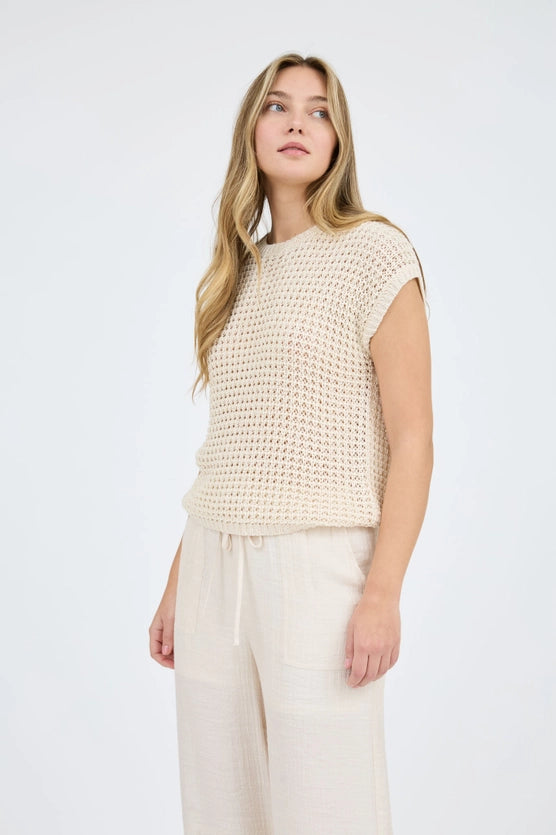 Eliza Crochet Open Knit Cap Sleeve Sweater To