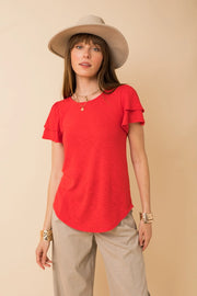 Celia Double Ruffle Short Sleeve Crew Neck Top
