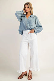 Kellie Straight Leg Ruffled Hem Pants