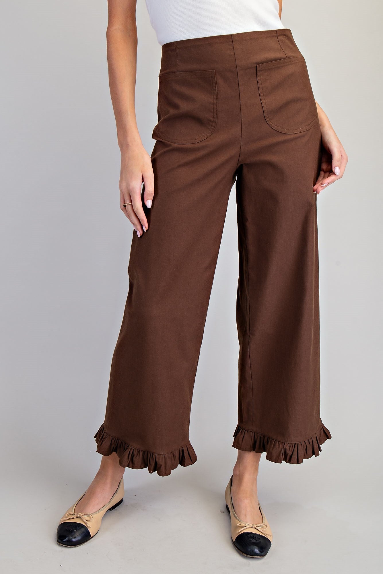 Kellie Straight Leg Ruffled Hem Pants