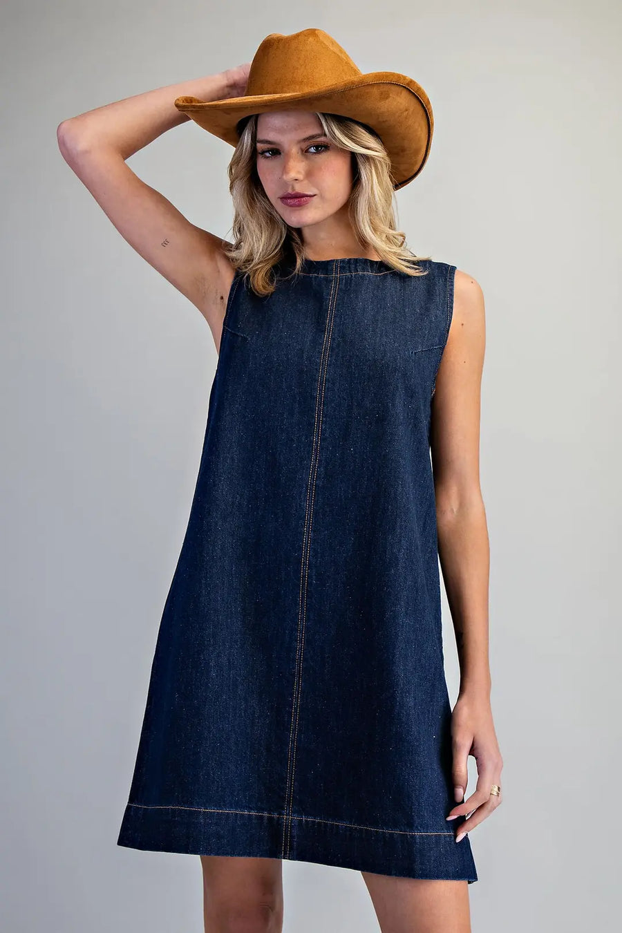 Trigger Sleeveless Denim Shift Mini Dress