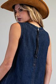 Trigger Sleeveless Denim Shift Mini Dress