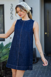 Trigger Sleeveless Denim Shift Mini Dress