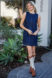 Trigger Sleeveless Denim Shift Mini Dress