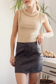 Erica Mineral Washed Faux Leather Mini Skirt