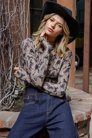 Wild Mustangs Printed Mesh Long Sleeve Fitted Top