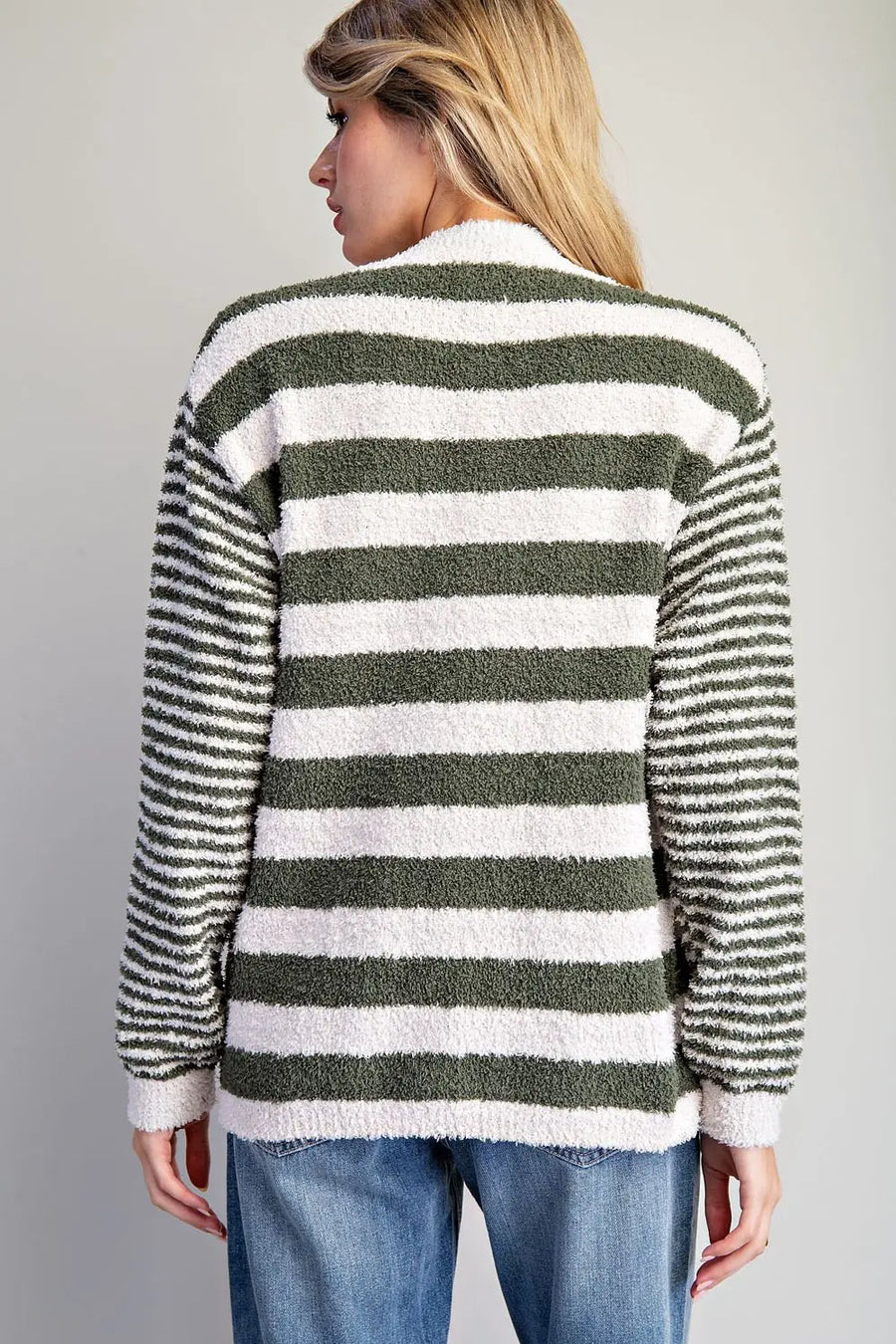 Rugby Stripe Teddy Bear Soft Boucle Cardigan