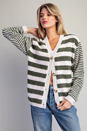 Rugby Stripe Teddy Bear Soft Boucle Cardigan