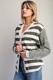Rugby Stripe Teddy Bear Soft Boucle Cardigan