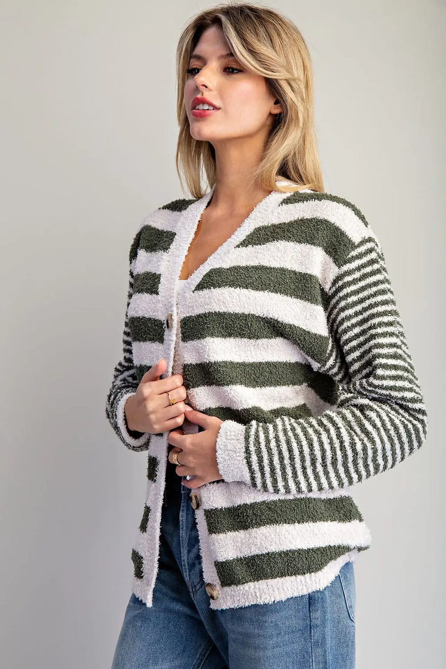 Rugby Stripe Teddy Bear Soft Boucle Cardigan