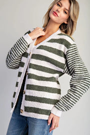 Rugby Stripe Teddy Bear Soft Boucle Cardigan