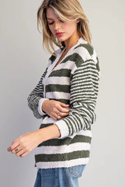 Rugby Stripe Teddy Bear Soft Boucle Cardigan