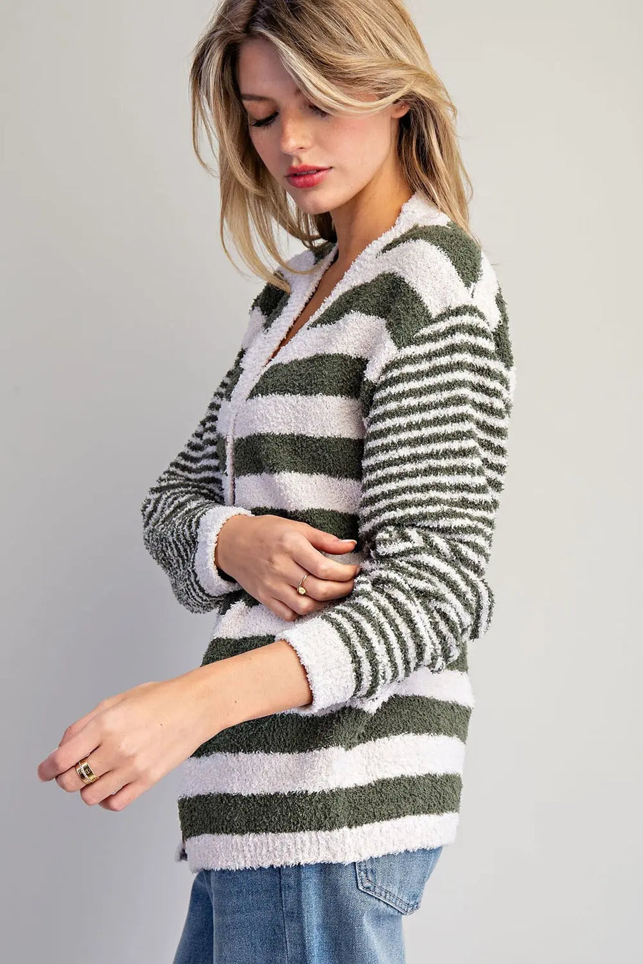 Rugby Stripe Teddy Bear Soft Boucle Cardigan