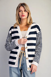 Rugby Stripe Teddy Bear Soft Boucle Cardigan