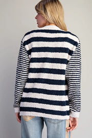 Rugby Stripe Teddy Bear Soft Boucle Cardigan